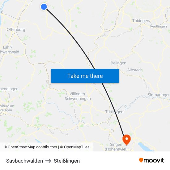 Sasbachwalden to Steißlingen map