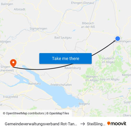 Gemeindeverwaltungsverband Rot-Tannheim to Steißlingen map