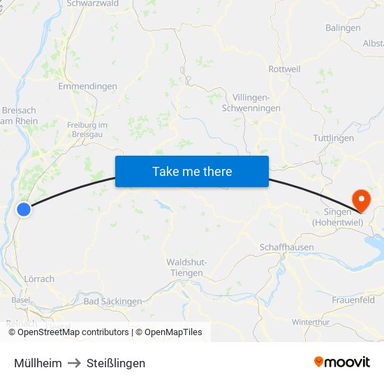 Müllheim to Steißlingen map