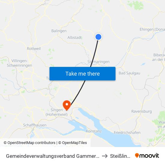 Gemeindeverwaltungsverband Gammertingen to Steißlingen map