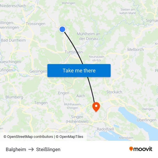 Balgheim to Steißlingen map