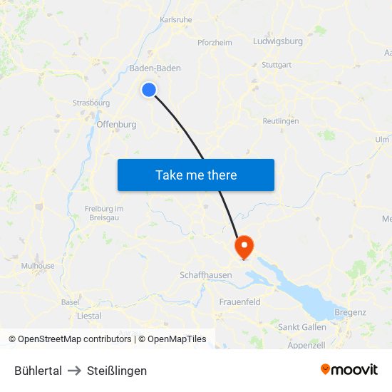 Bühlertal to Steißlingen map