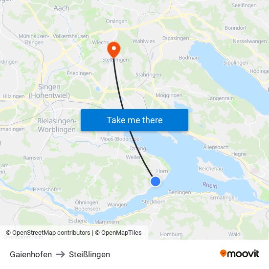 Gaienhofen to Steißlingen map