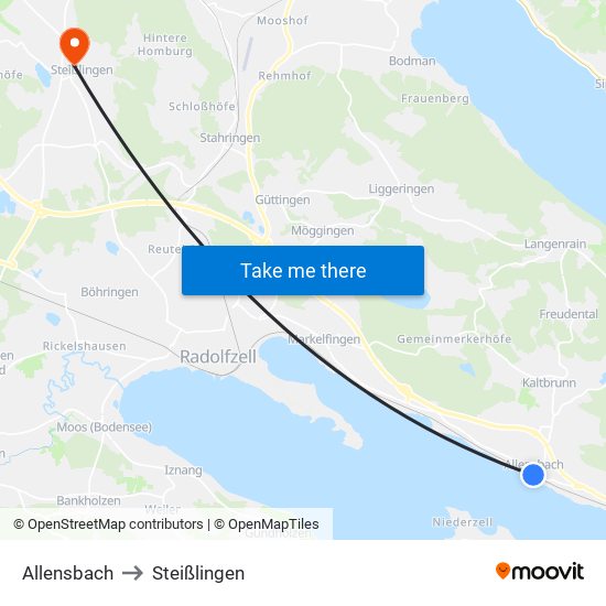 Allensbach to Steißlingen map
