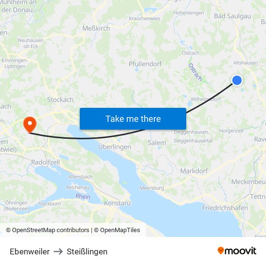 Ebenweiler to Steißlingen map