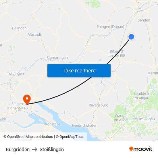 Burgrieden to Steißlingen map