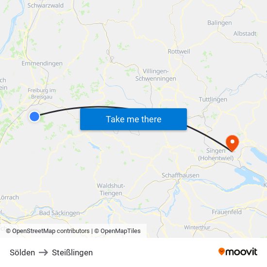 Sölden to Steißlingen map