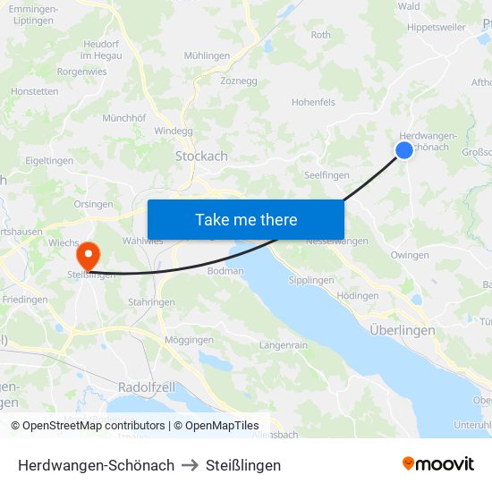 Herdwangen-Schönach to Steißlingen map