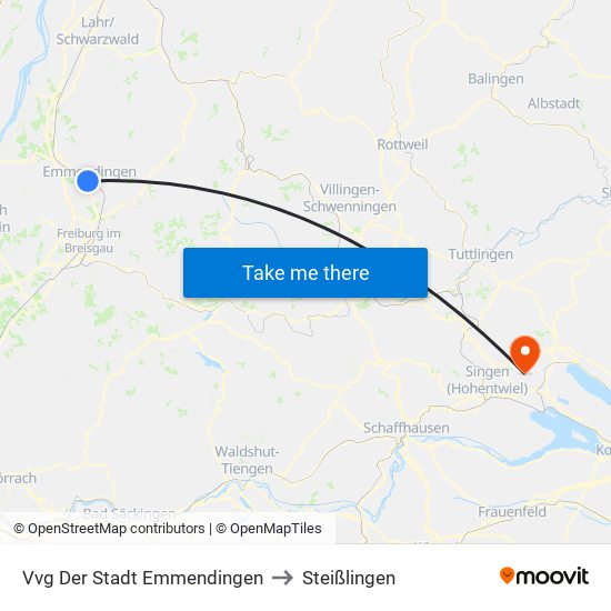 Vvg Der Stadt Emmendingen to Steißlingen map