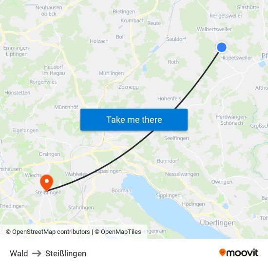 Wald to Steißlingen map