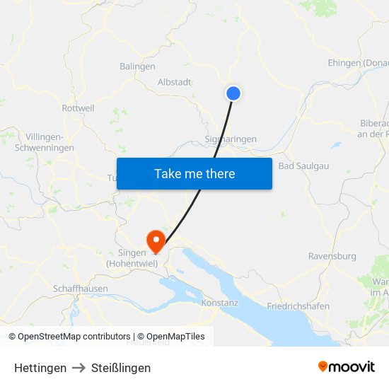 Hettingen to Steißlingen map