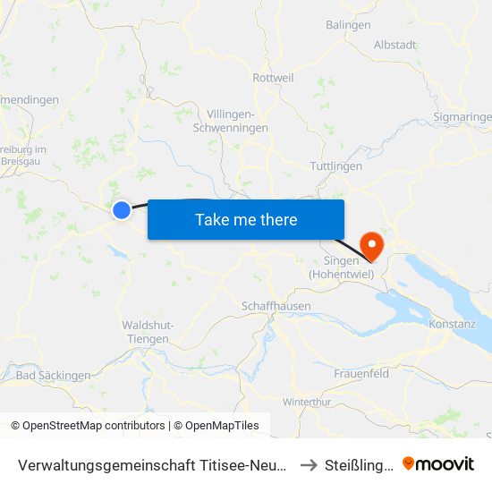 Verwaltungsgemeinschaft Titisee-Neustadt to Steißlingen map
