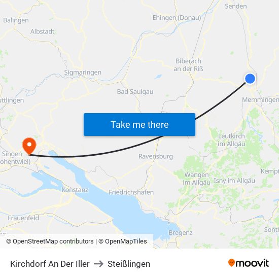 Kirchdorf An Der Iller to Steißlingen map