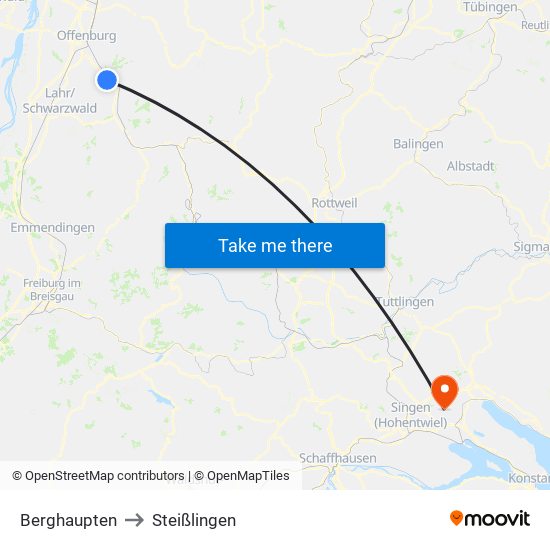 Berghaupten to Steißlingen map