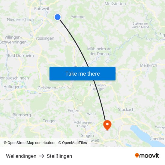 Wellendingen to Steißlingen map