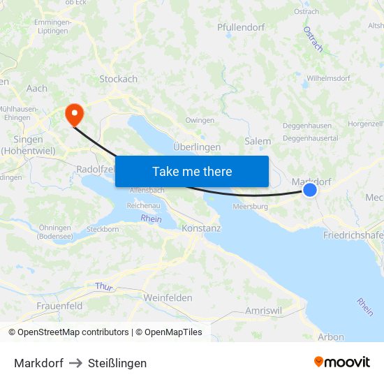 Markdorf to Steißlingen map