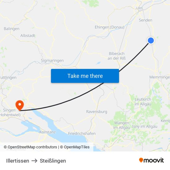 Illertissen to Steißlingen map