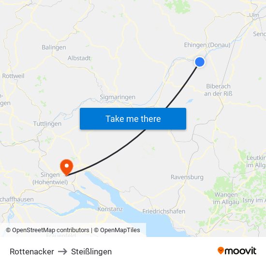 Rottenacker to Steißlingen map