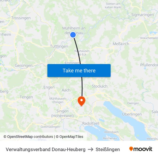 Verwaltungsverband Donau-Heuberg to Steißlingen map