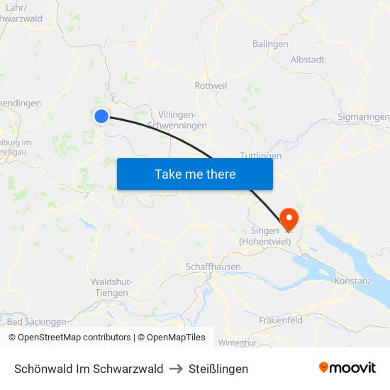 Schönwald Im Schwarzwald to Steißlingen map