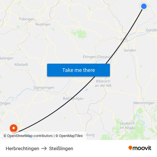 Herbrechtingen to Steißlingen map