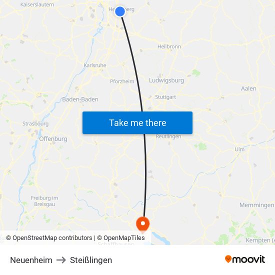 Neuenheim to Steißlingen map