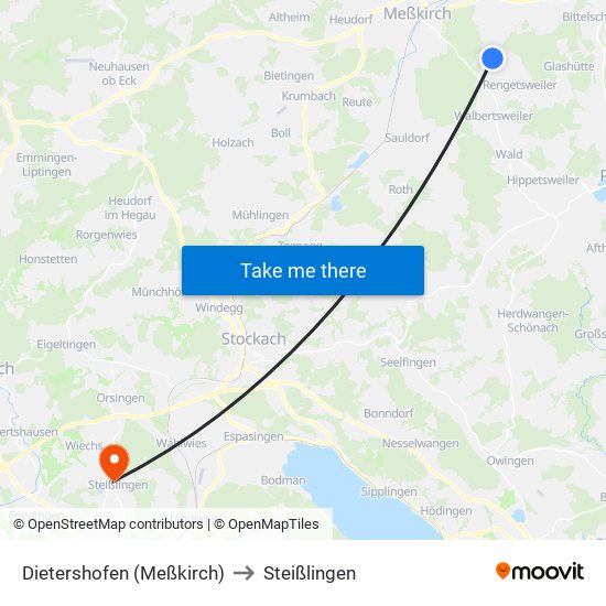 Dietershofen (Meßkirch) to Steißlingen map