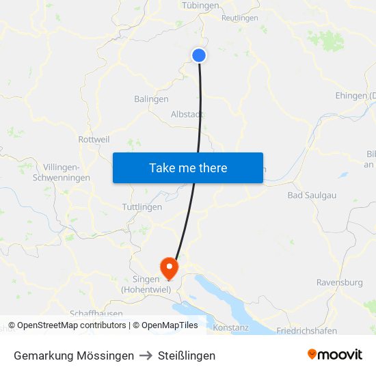 Gemarkung Mössingen to Steißlingen map