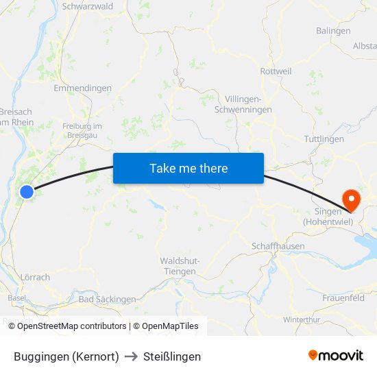 Buggingen (Kernort) to Steißlingen map