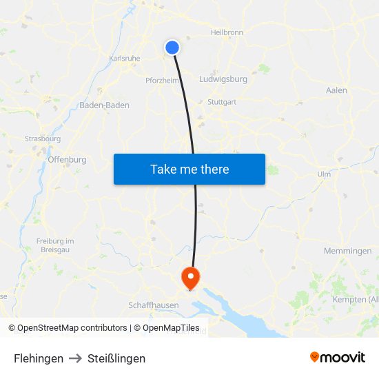 Flehingen to Steißlingen map