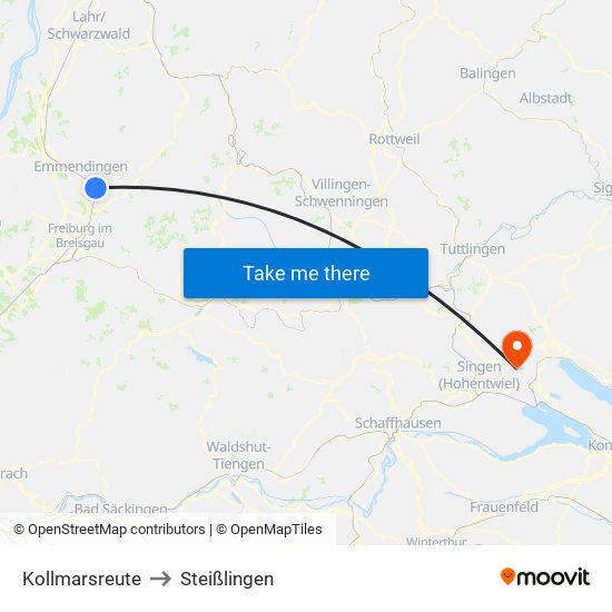 Kollmarsreute to Steißlingen map