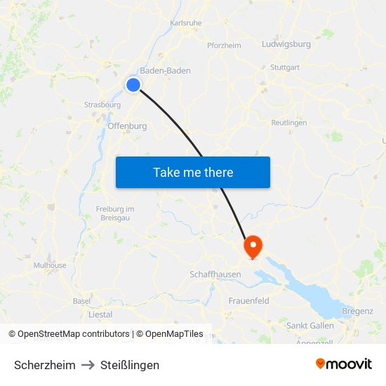 Scherzheim to Steißlingen map