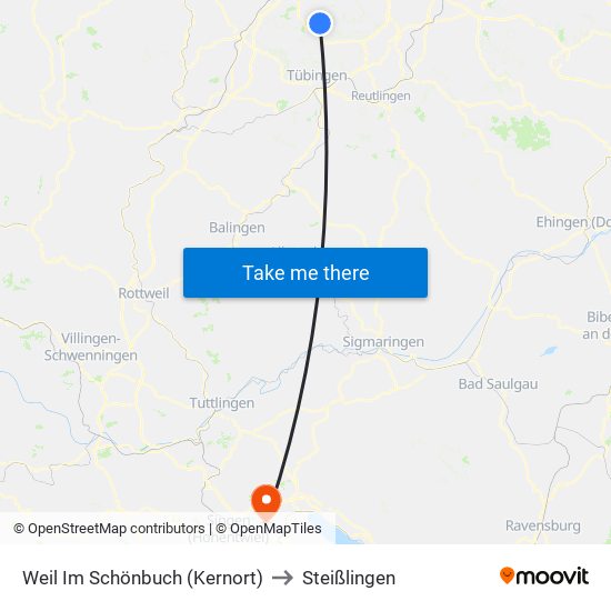 Weil Im Schönbuch (Kernort) to Steißlingen map