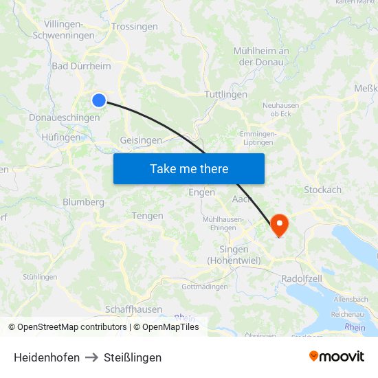 Heidenhofen to Steißlingen map