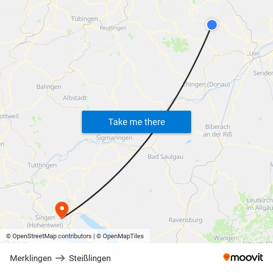 Merklingen to Steißlingen map