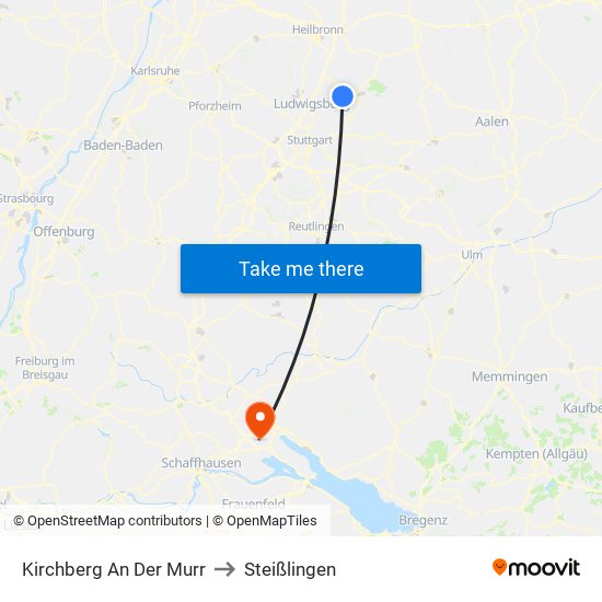 Kirchberg An Der Murr to Steißlingen map