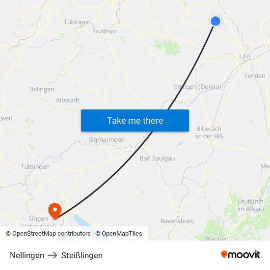 Nellingen to Steißlingen map