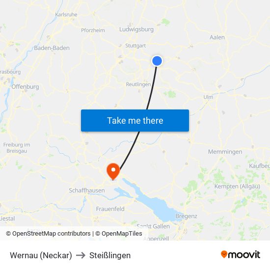 Wernau (Neckar) to Steißlingen map