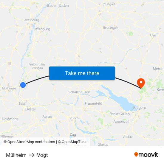 Müllheim to Vogt map