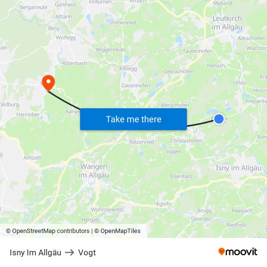Isny Im Allgäu to Vogt map