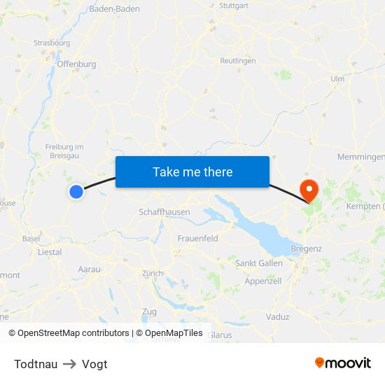 Todtnau to Vogt map