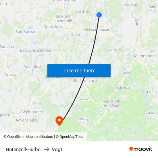 Gutenzell-Hürbel to Vogt map