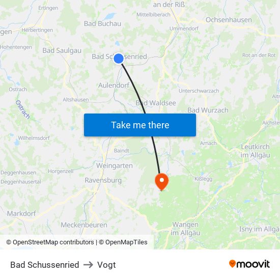 Bad Schussenried to Vogt map