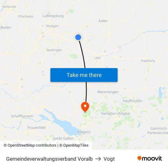 Gemeindeverwaltungsverband Voralb to Vogt map