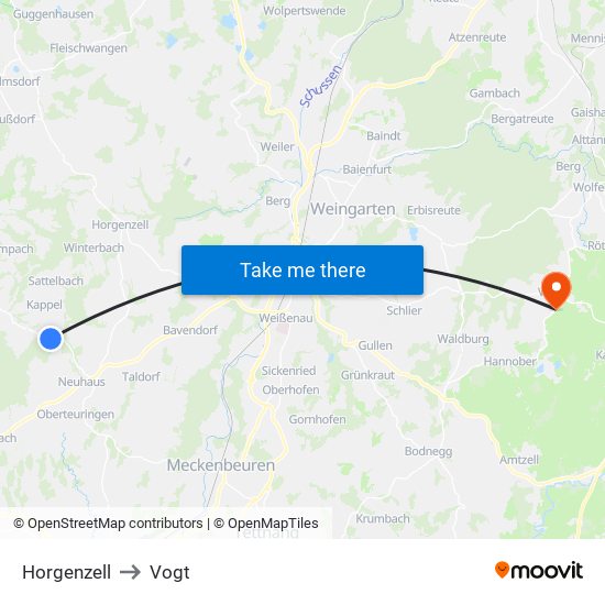 Horgenzell to Vogt map