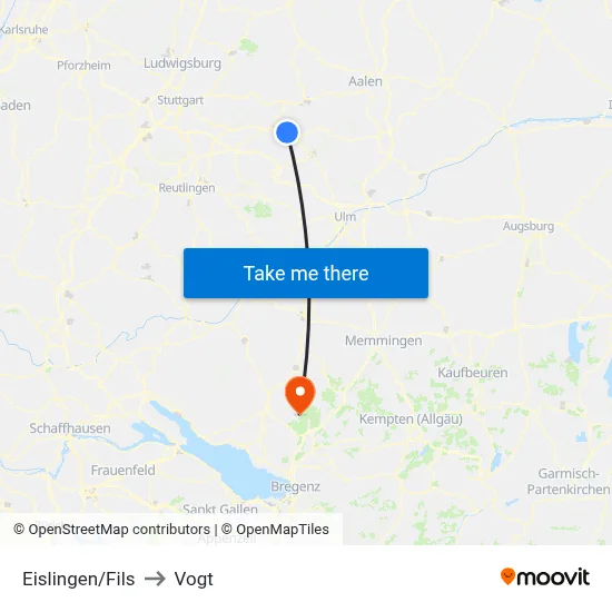 Eislingen/Fils to Vogt map