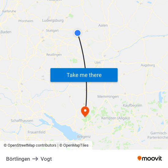 Börtlingen to Vogt map