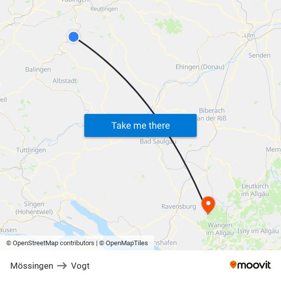 Mössingen to Vogt map