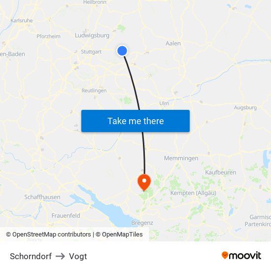 Schorndorf to Vogt map