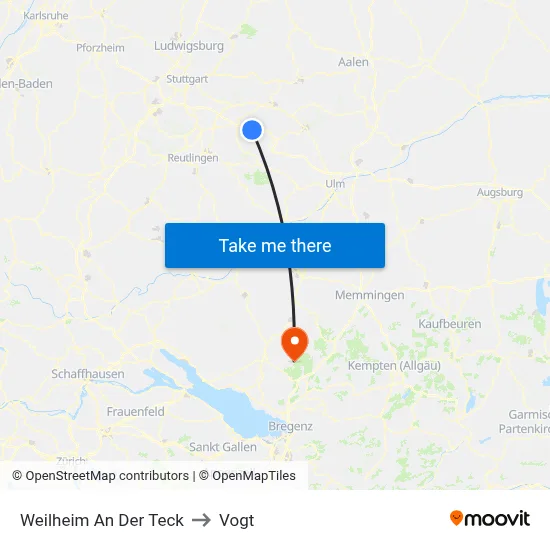 Weilheim An Der Teck to Vogt map